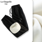 La Chapelle City拉夏贝尔 黑色运动裤女秋冬加绒款