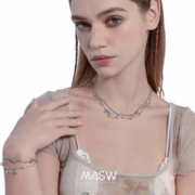 Masw 麻秀 设计高级感星星锁骨链甜酷双层叠带项链小众爱心锆石颈链