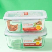 LOCK&LOCK 耐热玻璃收纳盒微波炉加热专用冰箱保鲜盒露营野餐饭盒