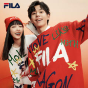 FILA 斐乐 官方龘龘龙新年款情侣编织2024撞色趣味手写体图案毛衣 传奇红-RD 170/92A/M