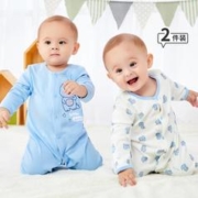 Bornbay 贝贝怡 2件装)男女童纯棉新生儿哈衣爬服连体衣宝宝家居婴儿春秋抱衣