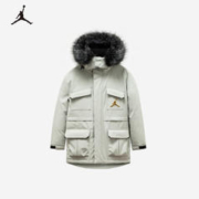 NIKE 耐克 童装男童中长款羽绒服Air Jordan 冬季儿童连帽防风保暖外套 蚝蘑灰 120(6)