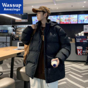 WASSUP AMAZING 棉衣男棉服面包服长袖外套冬季厚夹克连帽上衣棉袄子 黑色 XL-(130斤-145斤)