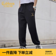 Cabbeen 卡宾 男装休闲黑色针织休闲裤男裤子男士青年长裤3213152002潮流金线刺绣青年F 煤黑色11 52/180/XL