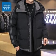 JEANSWEST 真维斯 棉服男装短款衣服秋冬季男士外套潮流港风加厚工装棉袄连帽保暖 黑色 L