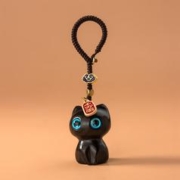 檀木猫钥匙扣挂件 紫色檀木 咖色绳子