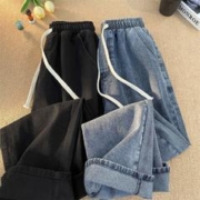 DILUOBOGE 狄洛伯格 松紧腰牛仔裤男女春季新款宽松百搭潮流美式高街复古直筒九分裤子