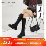 WESTLINK 西遇 长筒马丁靴女2023新款秋季骑士弹力瘦瘦靴黑色不过膝长靴 黑色 35