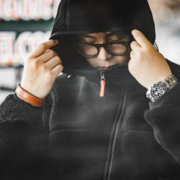 MADEN 马登 工装 美式休闲仿羊羔毛棉服拼接加绒棉衣连帽摇粒绒夹克外套男冬 黑色 M