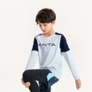 ANTA 安踏 儿童长袖衫男童户外速干弹力服中大童易去污套头运动T恤安踏童装