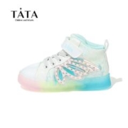 TATA 他她 女童高帮板鞋秋冬季彩虹底果冻底蝴蝶结时尚百搭休闲鞋运动鞋