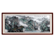 尚得堂 手绘国画山水画客厅装饰画办公室挂画风景画靠山图水墨源远流长 圆角棕色 装裱218*118