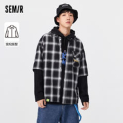 Semir 森马 长袖衬衫男撞色格纹假两件潮流秋季新款纯棉上衣男生潮流衬衣
