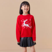巴拉巴拉 24新款春装儿童圆领毛衣龙年拜年服女童新年红毛衫