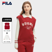 FILA 斐乐 龙年新年款卫衣女毛衣两件套2024春休闲翻领 节奏红-PK 170/88A/L