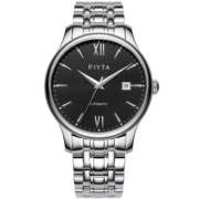 飞亚达（FIYTA）手表男经典系列自动机械日历黑盘钢带 商务机械腕表 新年礼物