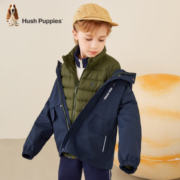 暇步士童装儿童冬装羽绒服男童2022年冬季新款男大童时尚简约纯色可拆卸羽绒服风衣 藏蓝 120cm
