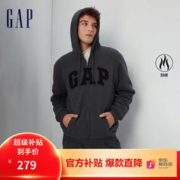 Gap 盖璞 男女装秋2023新款LOGO仿羊羔绒宽松廓形运动卫衣402176连帽衫 深灰色 180/96A