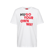 HUGO 春夏男女同款棉质徽标标语休闲直筒短袖T恤 100-白色 EU:L