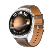 HUAWEI 华为 WATCH 4 eSIM 智能手表 46mm 银色不锈钢表壳 褐色真皮表带（北斗、GPS、血氧、ECG）
