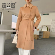 雷公馆 毛呢大衣女中长款2023秋冬新款毛呢外套100%纯羊毛双面呢大衣 驼色 M