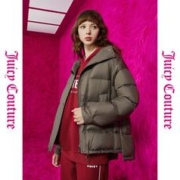 10点开始：Juicy Couture 橘滋 可可奶昔logo刺绣宽门襟女式羽绒服