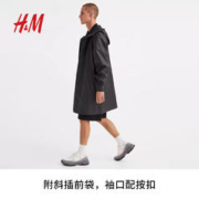 H&M HM男装夹克冬季保暖时尚疏水连帽按扣高领长款雨衣外套0978427