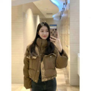 FOURDATRY 2023新款面包服短款棉衣休闲羽绒棉服女韩版宽松秋冬季小个子外套 卡其 XL