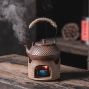 美茶临 茶壶套装茶具粗陶提梁壶烧水壶耐热炭炉户外酒精加热底座温茶器 粗陶烧水壶(带底座)