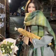 MIUCZYIA 妙奚娅 加厚保暖围巾冬季女高级感马海毛绿色仿羊绒围脖加长软糯情侣 挪威森林