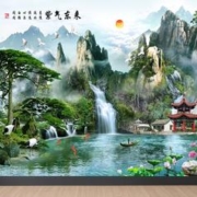 凝彩 山水整墙墙纸自粘风景装饰画 宽90cm*高60cm-整张