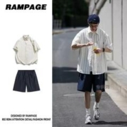 方少 RAMPAGE两件装/夏季日系复古条纹短袖衬衫+潮流纯色百搭五分裤子