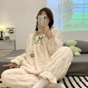 FENTENG 芬腾 冬季新款睡衣女可爱时尚公主风提花绒保暖舒适感法兰绒套装家
