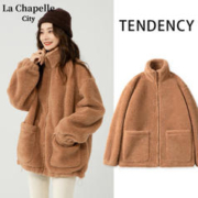 La Chapelle City 拉夏贝尔卡其色颗粒绒外套女秋冬款2023新款加绒加厚上衣多款式 立领款