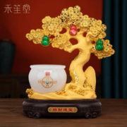 禾笙堂 琉璃玉聚宝盆发财树摇钱树家居客厅摆件办公室装饰品开业礼品 发财树聚宝盆31*15*37cm