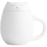 南山先生 招财猫陶瓷马克杯带盖大容量定制办公室泡茶杯茶水分离防烫便携高颜值简约送礼 招财猫白色-带过滤