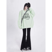 BTTKDL 美式绿色圆领正肩卫衣外套女春秋2023新款多巴胺上衣 浅绿(薄款) 2XL