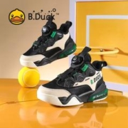 B.Duck bduck小黄鸭童鞋儿童篮球鞋冬季加绒旋转纽扣鞋男童运动鞋中大童