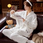 睡馨怡 珊瑚绒睡衣女冬季2023新款韩范卡通厚款毛绒秋冬天女款家居服套装