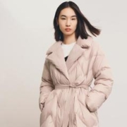 LILY商务时尚 热销爆款秋冬季气质纯色通勤款时尚宽松长款西装式羽绒服外套