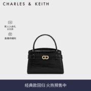 CHARLES & KEITH CHARLES&KEITH23冬鳄鱼纹凯莉包手提包斜挎包女CK2-50270880-1 Black黑色 S
