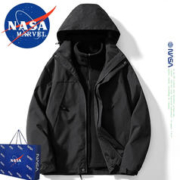NASA MARVEL 冲锋衣男秋冬三合一防风加厚连帽外套户外登山装 黑色 XL 黑色（三合一） XL-（150斤-165斤）