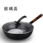 锻打老铁锅不粘无涂层老式炒锅 锻打老铁锅32cm配玻璃盖