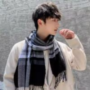 超级补贴：宝思韩 黑白条纹格子1条 仿羊绒小围巾