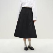 范思蓝恩 23FS14719简约气质A字半身裙女冬季2023新款中长款裙子 黑色 XS