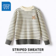 JEANSWEST 真维斯 儿童毛衣女童秋冬款针织衫男童外穿条纹打底衫童装大童内搭上衣 杏/小熊哈喽k 140