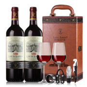 有券的上：LOUIS LAFON  路易拉菲 法国进口红酒赤霞珠梅洛干红葡萄酒 750ml*2瓶红酒双支礼盒送礼