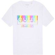 GUESS夏季新品男士潮流炫彩渐变字母LOGO百搭短袖T恤上衣-S0VI08RI7R2 G011-白色 L