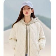 京东百亿补贴：TANBOER 坦博尔 菱格羽绒服女短款时尚潮流轻薄棒球领外套 TW336260 云雾白 165/88A