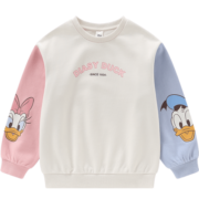 迪士尼（Disney）男女童儿童卫衣春秋套头长袖t恤保暖新年衣服女打底衫新款上衣 撞色米白加绒-（女童） 120cm